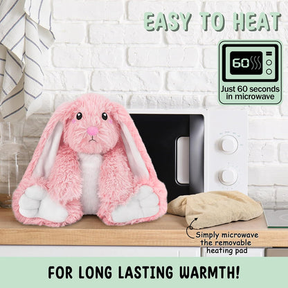 Bunny Microwavable & Weighted Stuffed Animals - 1.5 Lbs Unscented Heating Pad for Period Cramps Pain Relief and Anxiety, Cute Bunny Plush Toys Gifts for Women Girls Adults and Kids by Happy Fuel
