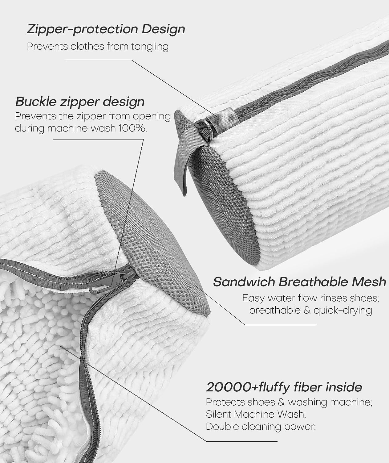 3-IN-1 Laundry & Shoe Washing Machine Bag : Laundry Shoe Bag for Washer & Dryer,Shoe Cleaning Bag for Sneakers,Tennis,Self-locking Zipper & Microfiber,Include 3 Laundry Bag & 2 Shoe Bag