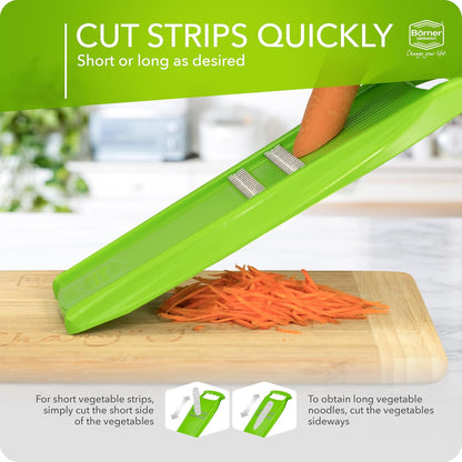Börner Roko PowerLine Vegetable Slicer Set (2-piece) • Fine Julienne Cutter for Fruit and Vegetables + Safety Guard • Julienne Slicer • Mandoline Slicer Set • Kitchen Slicer (Red)