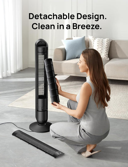 DREO Tower Fan for Bedroom, Upgraded 20dB Quiet Fans that Blow Cold Air | 28ft/s High Velocity, 9 Speeds, 4 Modes, 12H Timer, 90° Oscillating Cooling Standing Fan for Indoor Home Office, 42 inch
