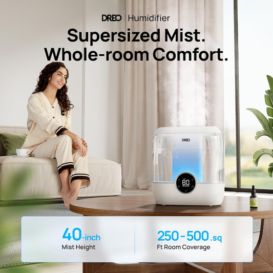 DREO 6L Smart Humidifiers for Bedroom, Large Room, 60H Runtime, Quiet 28dB | Top Fill Supersized Cool Mist Humidifier for Plants, Indoor, Home, Night Light, App/Touch/Voice Control, White