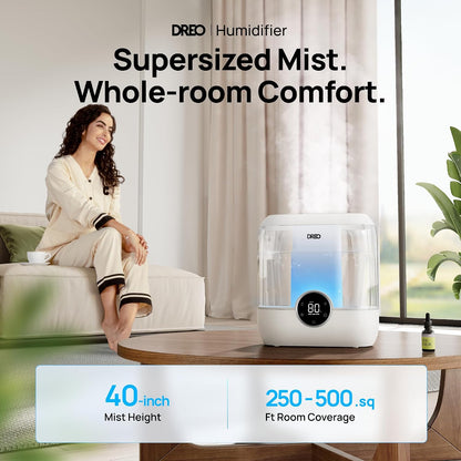 DREO 6L Smart Humidifiers for Bedroom, Large Room, 60H Runtime, Quiet 28dB | Top Fill Supersized Cool Mist Humidifier for Plants, Indoor, Home, Night Light, App/Touch/Voice Control, Black