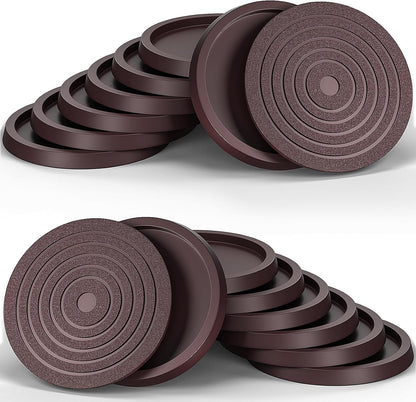 12Pcs 2.5in Furniture Coasters Non-Slip Bed Leg Pads Round Rubber Anti Sliding Caster Cups for Hardwood Floors Brown