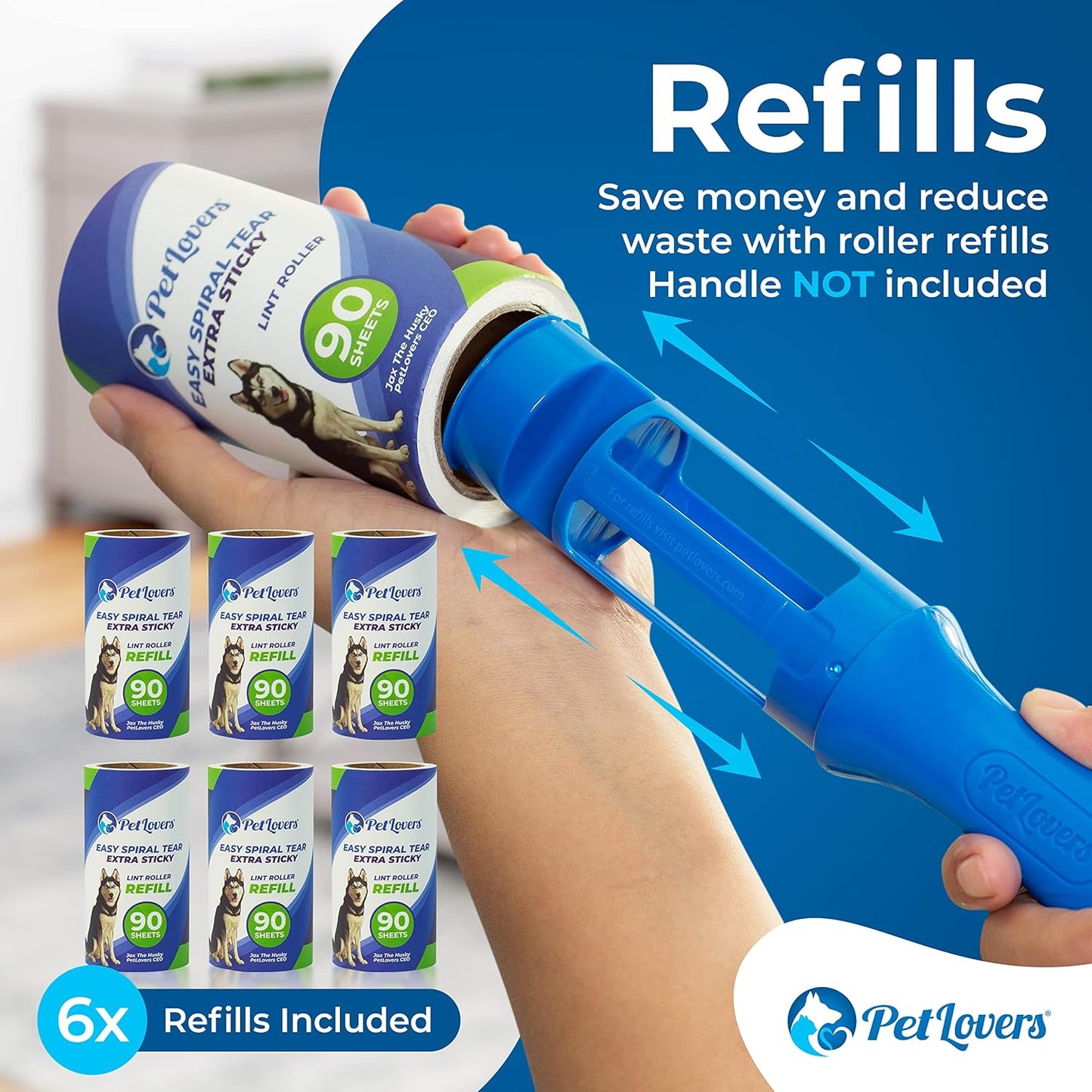 PetLovers Extra Sticky Lint Roller Mega Value Set 450 Sheets for Pet Hair Removal and Clothes, Dog and Cat Lint Remover 5 Pack