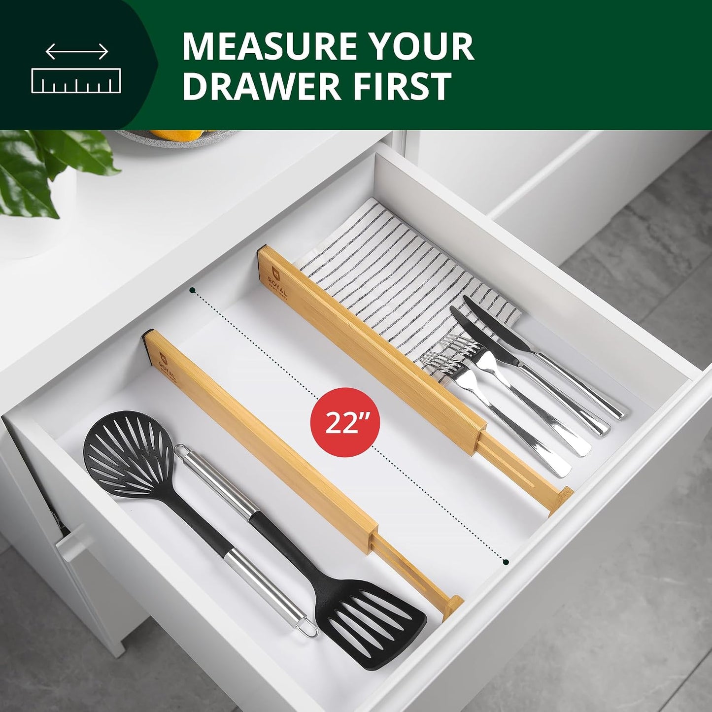 Bamboo Drawer Dividers Organizers, Adjustable Drawer Separator Splitters, 17–22 Inches Expandable Drawer Divider Organizer for Large Utensils, Kitchen, Bedroom, Dresser & Office Drawers 4-Pack