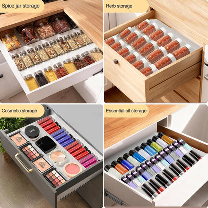 GOENDR Metal Spice Drawer Organizer, 4-Tier Spice Rack for Drawer, Expandable Seasoning Organizer Fits 11.4-22.8” Wide Drawer, Holds up to 48 Spice Jars (Not Included), Black