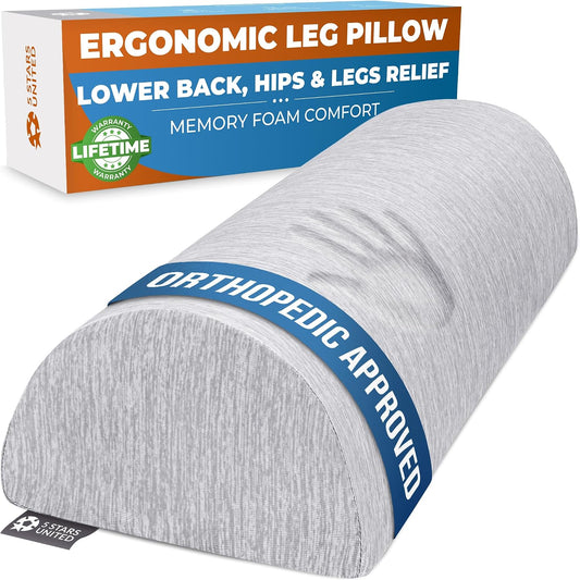 5 STARS UNITED Knee Pillow for Back Sleeping – Half Moon Bolster Pillow for Legs, Under Knee Pillow for Sleeping on Back, Memory Foam Leg Pillow for Back Pain, Arctic Gray