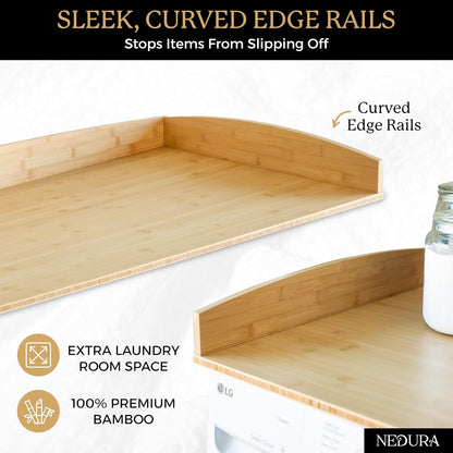 Nedura Washer Dryer Countertop with Anti-Vibration Pads, Curved Edge Rails, Premium Bamboo Laundry Countertop, Washer Dryer Topper, Laundry Room Organization, Laundry Room Accessory – Dark Walnut