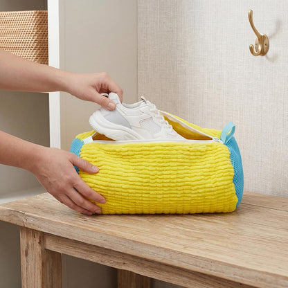 Shoe Washing Machine Bag Built-in Bristles | 2 Pack with Shoe Crease Protectors, for Women & Men, Yellow, Reusable Sneaker Laundry Bag for Washer and Dryer