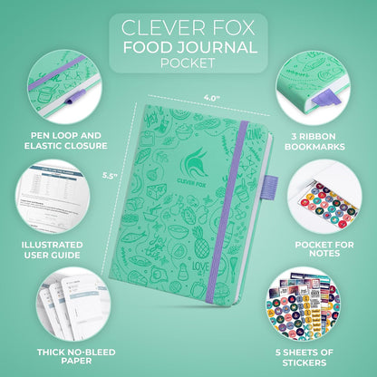 Clever Fox Food Journal for Women & Men, Weight Loss Tracker, Aquamarine