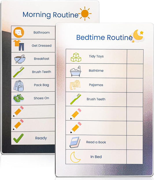 Dry Erase Morning & Bedtime Routine Chart for Kids – 2 Large 11x17in Laminated Chart Set - Simple Routine System, No Magnets or Pieces, Calm, Clutter-Free Daily Routine System