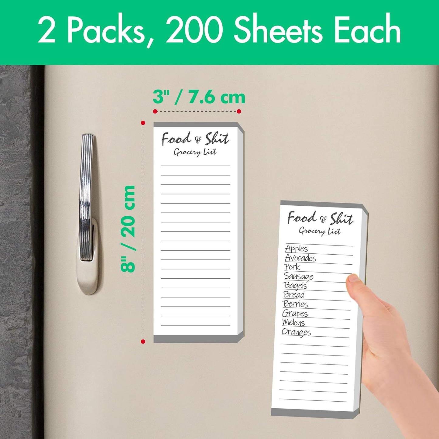 Hebayy 100 Pages Food&Shit Magnetic Back Funny Grocery List Planner Note Pad To Do List for Fridge Locker (3" x 8")