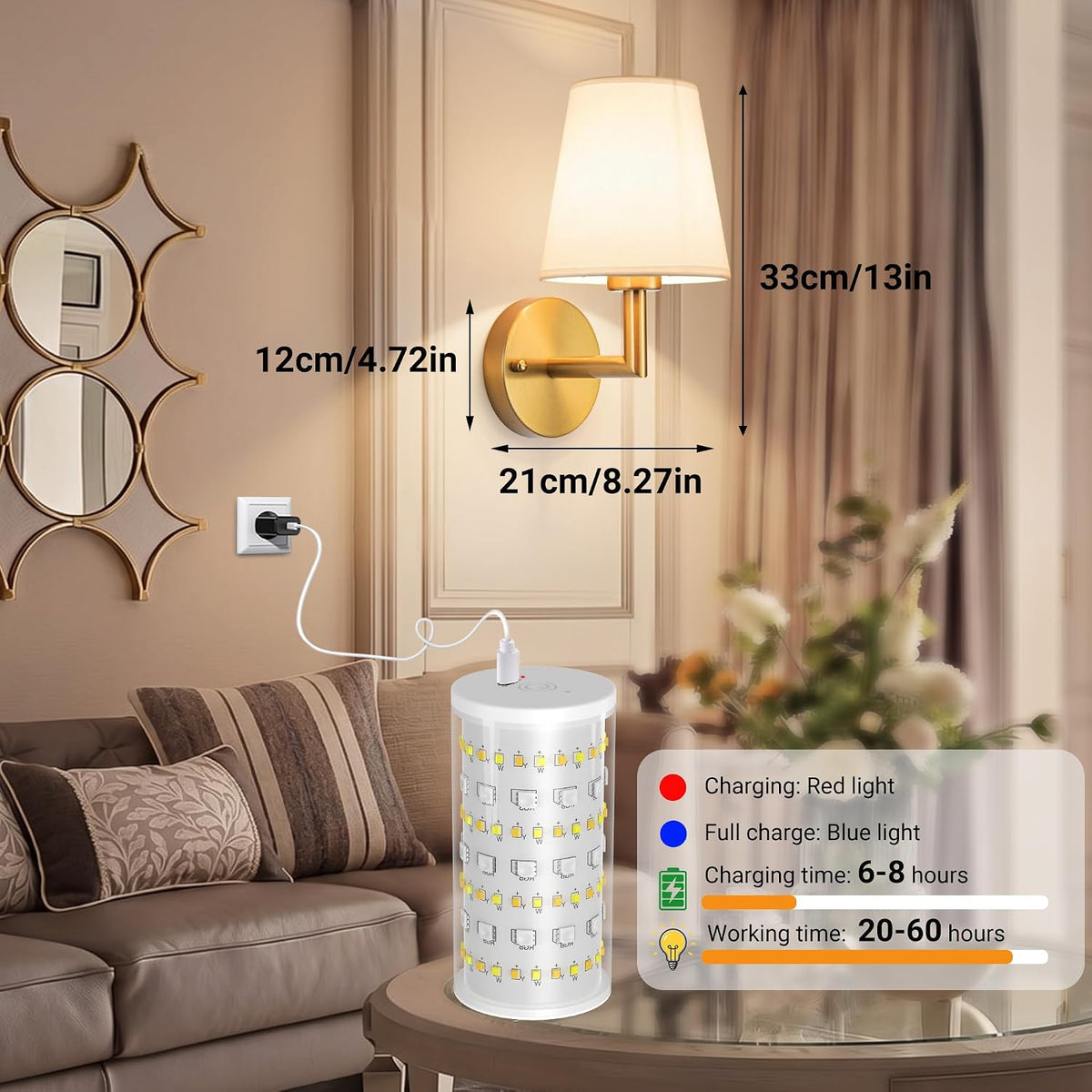 Nekhung Battery Operated Wall Sconce, Peel and Stick Sconces Set of 2