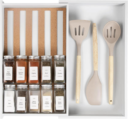 Expandable Spice Drawer Organizer, Bamboo | Holds up to 15 spice jars (not included), non-slip feet, 100% sustainable bamboo wood