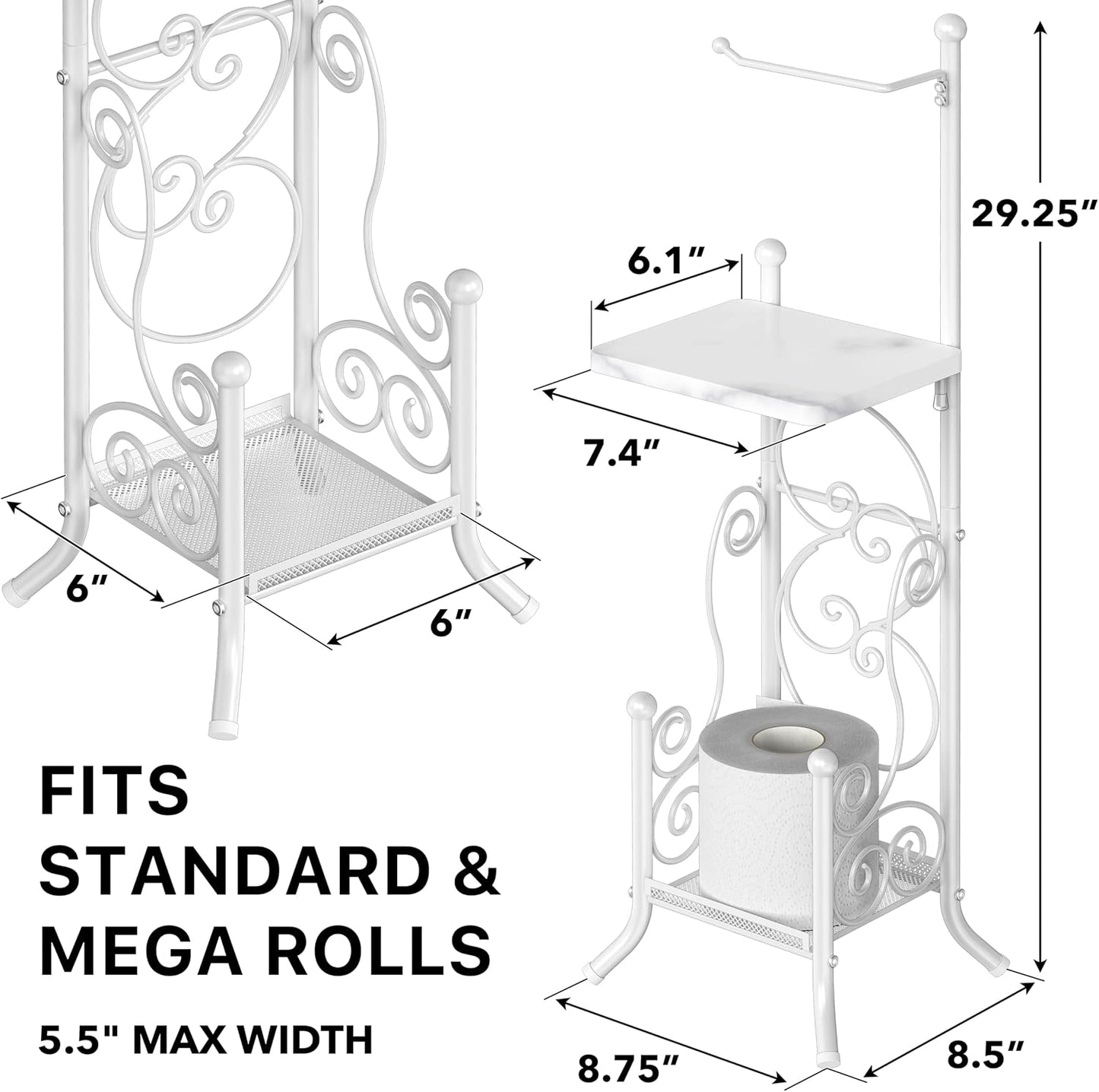 Simple Houseware English Style Toilet Paper Stand Holder w/Woodtop, Bronze | 4 Paper Rolls, 8.5" x 8.75" x 29.2"