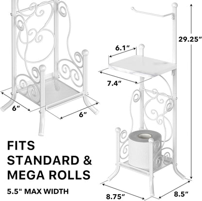 Simple Houseware English Style Toilet Paper Stand Holder w/Woodtop, Bronze | 4 Paper Rolls, 8.5" x 8.75" x 29.2"