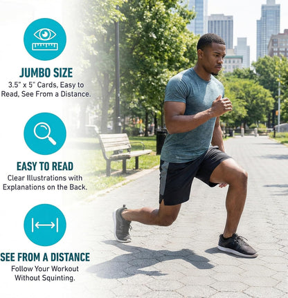 Bodyweight & Dumbbell Workout Cards - 100 Large 5"x3.5" Exercise Cards with 24 Strength Moves, Home & Gym Fitness Cards for Men & Women, Beginner Fitness Guide