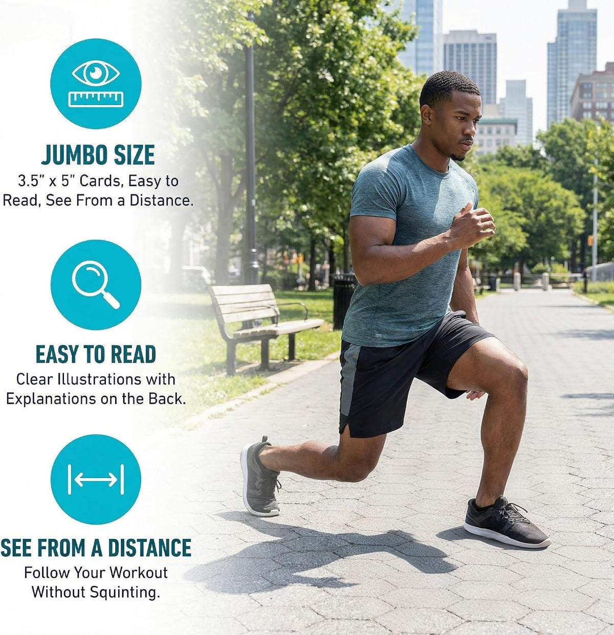 Bodyweight & Dumbbell Workout Cards - 100 Large 5"x3.5" Exercise Cards with 24 Strength Moves, Home & Gym Fitness Cards for Men & Women, Beginner Fitness Guide