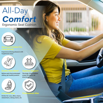 Allaboutsla Car Seat Cushion for Driving, Car Seat Pillow for Short Drivers | Ergonomic Memory Foam Seat Cushion for Pain Relief, Adult Booster Seat for Car, Butt Cushion for Car, Truck, Office, B&G