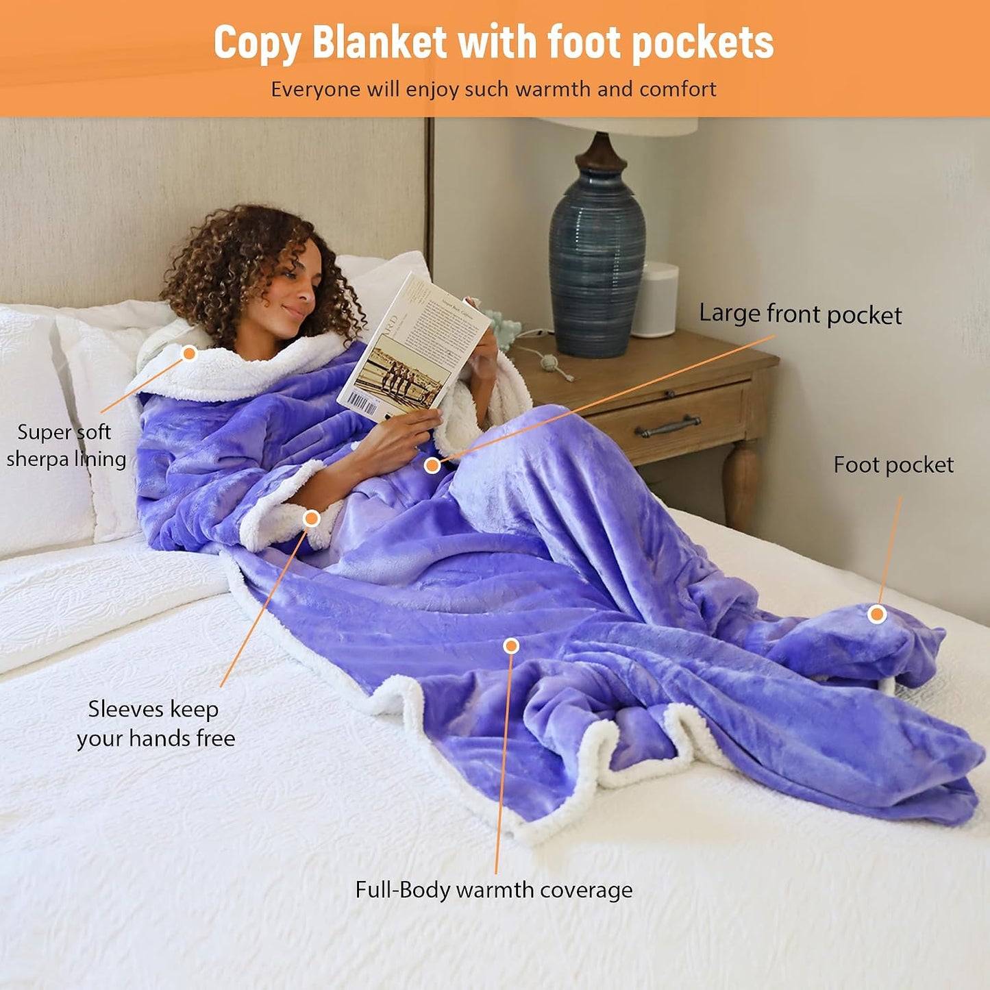 Catalonia Wearable Blanket with Sleeves & Foot Pocket for Adults | Soft Fleece Throw Wrap with Hands-Free Comfort, Perfect for Reading, TV Time & Relaxing, Christmas Gift for Women & Men