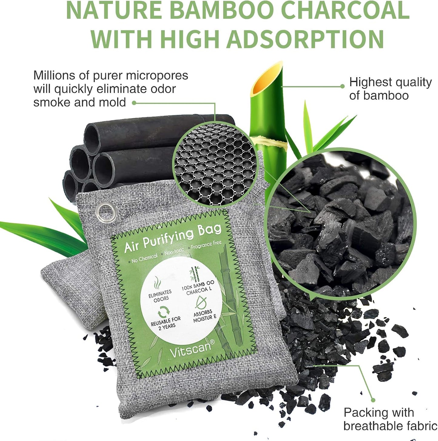 Bamboo Charcoal Air Purifying Bag, Activated Charcoal Odor Absorber | 12 Pack Natural Odor Eliminators For Home, Car, Closet, Basement, Pet, Shoe Deodorizer for Strong Odors (6x50g, 6x150g)