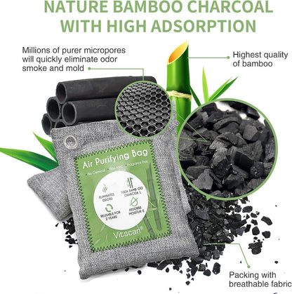 Bamboo Charcoal Air Purifying Bag, Activated Charcoal Odor Absorber | 12 Pack Natural Odor Eliminators For Home, Car, Closet, Basement, Pet, Shoe Deodorizer for Strong Odors (6x50g, 6x150g)