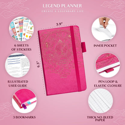 Legend Food Journal, Weight Loss & Meal Tracking Diary 5.8x8.3 Hot Pink