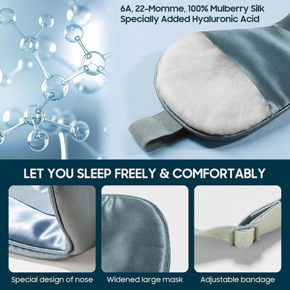 22mm Mulberry Silk Sleep Mask,3D Lash Friendly Eye Mask Adjustable Gray