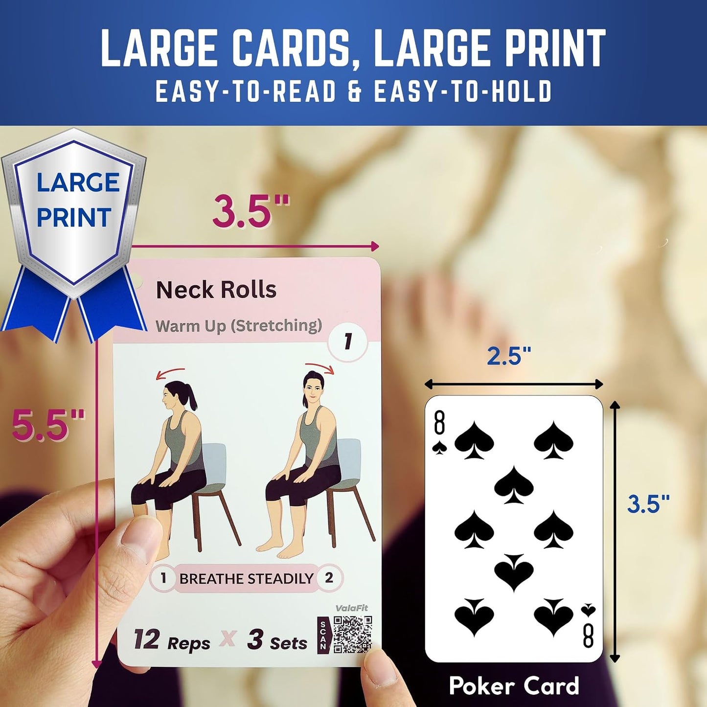 [All-in-One Kit] Chair Yoga for Seniors Over 60 | Cards + Bands + QR Videos | 71 Large Print Durable Cards • 6 Guided Flows • Build Mobility, Balance, Strength & Cardio • Gift for Parents & Grandparents