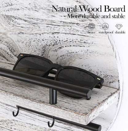 Gurfuy Key Holder for Wall with Shelf - Wood Mail Organizer and Rack with Shelf Hooks Wall Mounted for Entryway Decor Magazines Letter Storage Farmhouse Living Room Bedroom Doorway Green