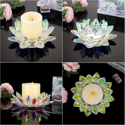 OwnMy Crystal Lotus Flower Candle Holder for Pillar Candles up to 3 Inch | Clear Lotus Flower Pillar Candle Holder Tea Light Holder, Glass Lotus Petal Votive Candle Stand for Wedding Party Home Decors