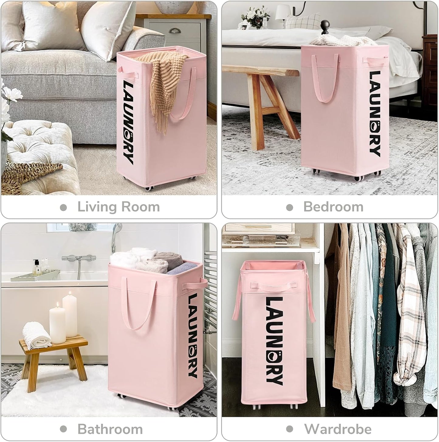 CHICVITA 75L Large Rolling Laundry Basket with Wheels & Wash Bag, Grey | Collapsible design saves space for corner dorms. Removable wash bag for easy laundry transport