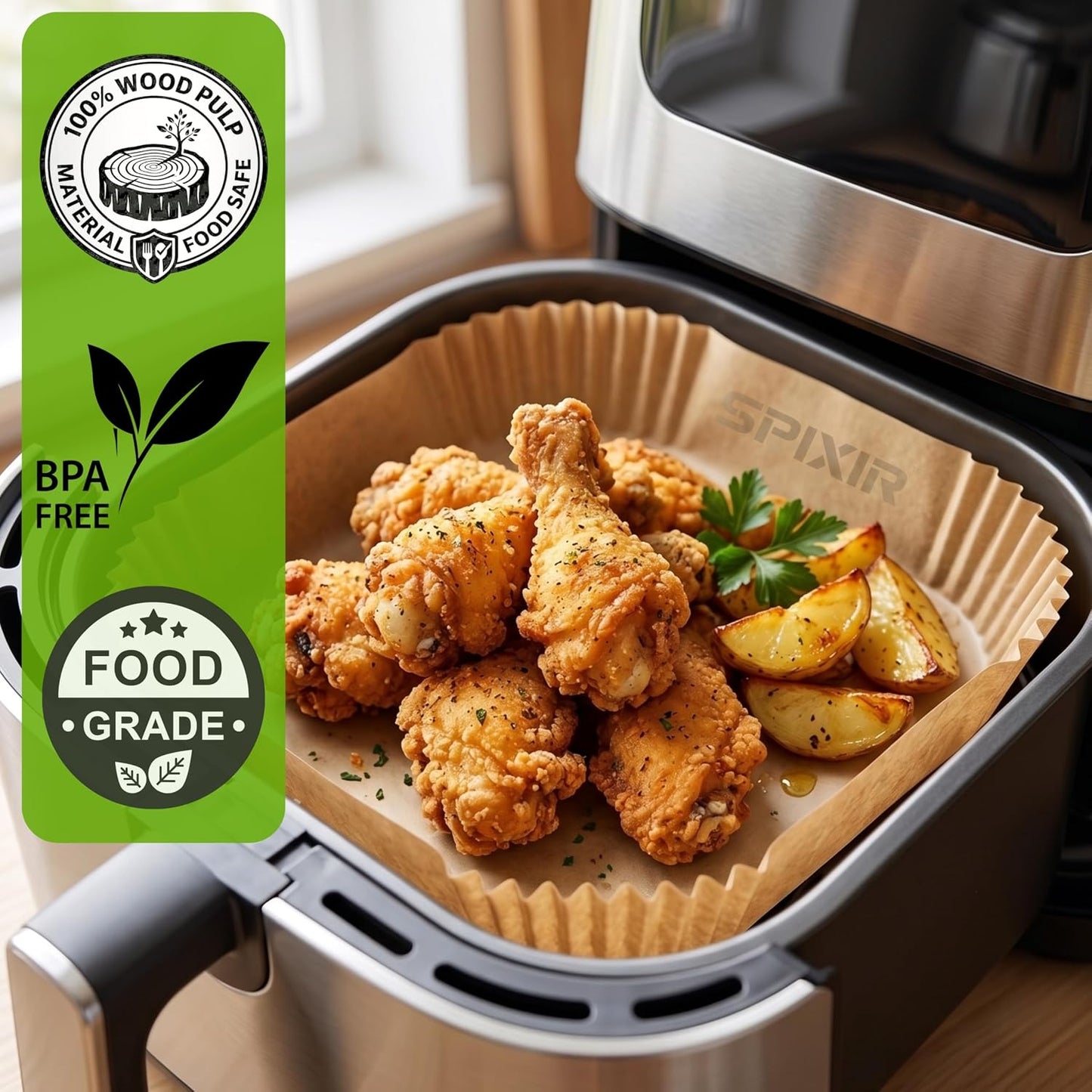 Air Fryer Paper Liners, 100Pcs Air Fryer Liners Disposable 8" Square Heavy-Duty Parchment Paper for Air Fryer Basket 5-8 Qt. Non-Stick, Oil Proof, Unbleached Baking Liners for Oven & Microwave