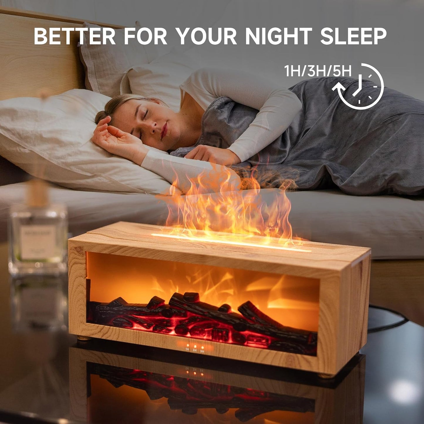 TMEHM Fireplace Flame Air Diffuser Humidifier,7 Colors Aromatherapy Essential Oil Diffuser,Ultrasonic Aroma Humidifier with Timer for Home,Bedroom,Office,Yoga (Black)