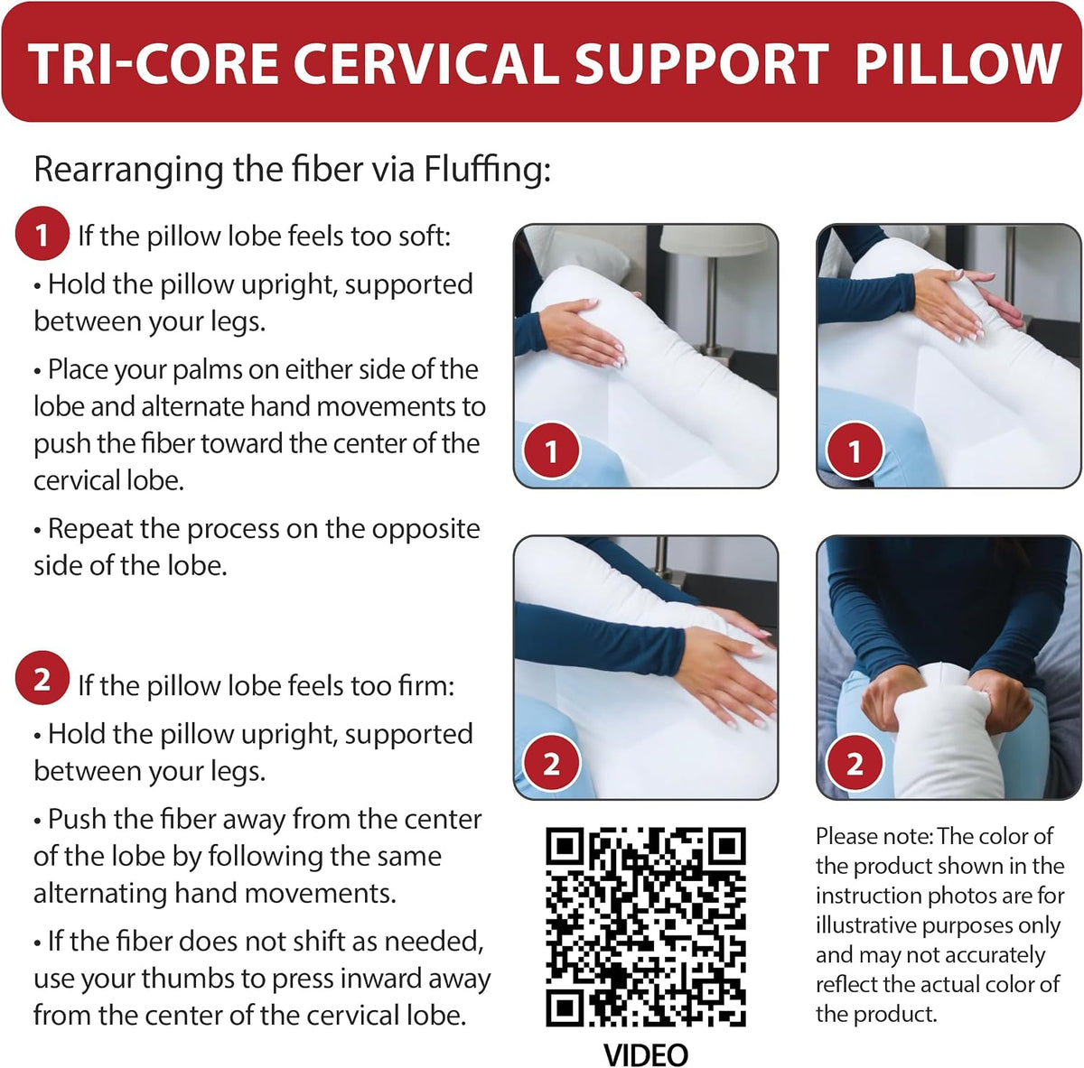 Tri-Core Ergonomic Cervical Pillow Neck Pain Relief Petite WH Firm | Contoured cervical pillow supports spinal alignment for side and back sleepers to promote neck comfort and restful sleep.