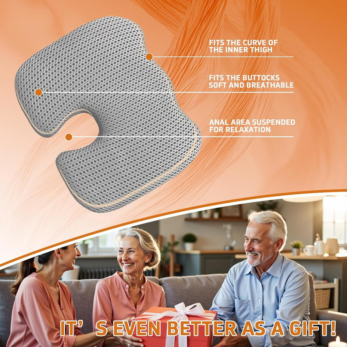 Gooo&Ma Air Fiber Seat Cushion, U-Shape Tailbone Comfort, Black | Thin design for office/car, breathable air fiber cooling, ergonomic, washable, non-slip, portable, 17.7"x13.8"x1.6"