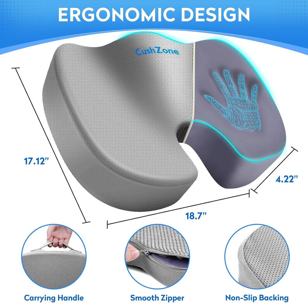CushZone Seat Cushion Memory Foam Chair Pad for Office & Car, Black