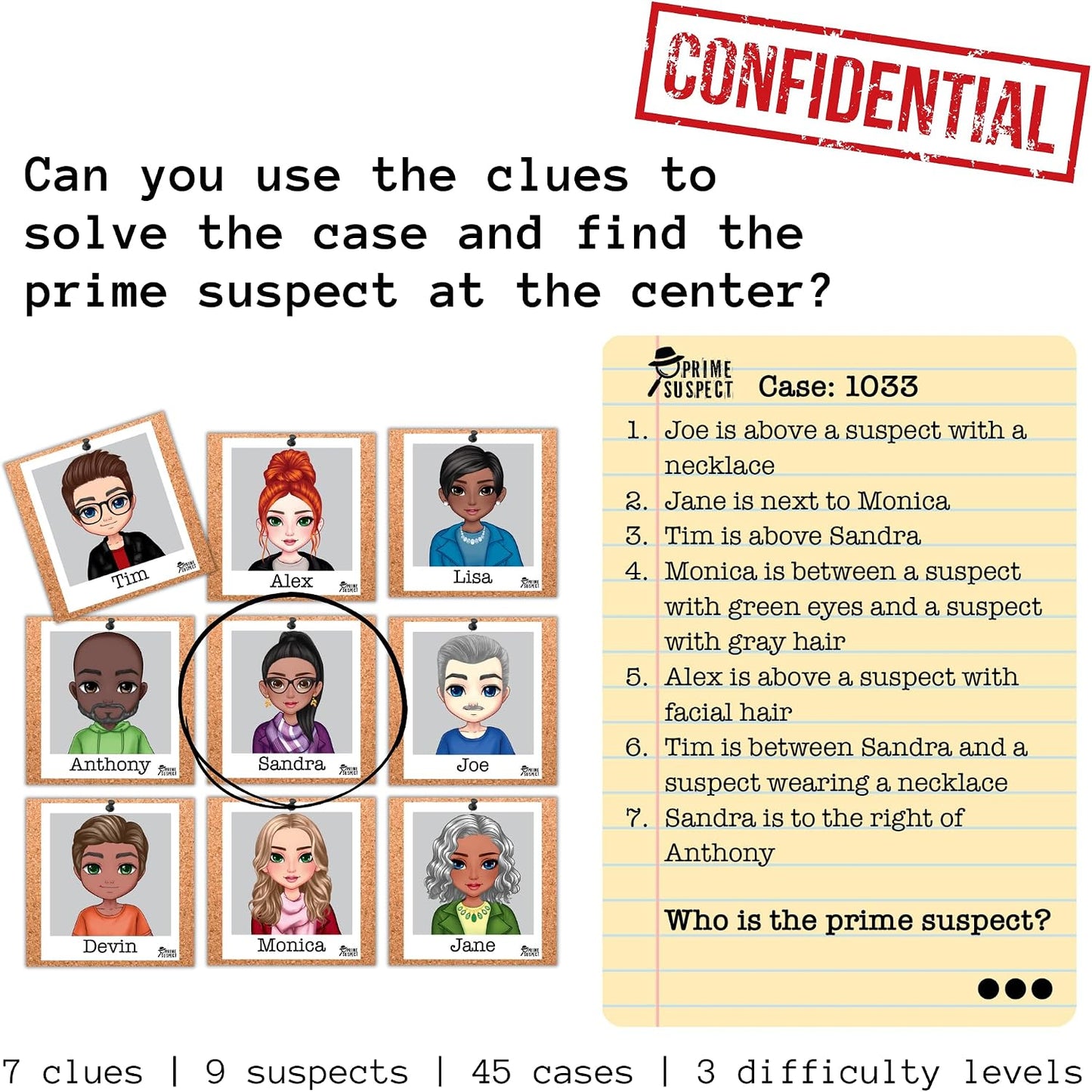 Prime Suspect Logic Game with 45 Case Cards | Single Player or Group Play | Ages 8+ | Compact Brain Teaser Game | Detective Game (Prime Suspect: Original)