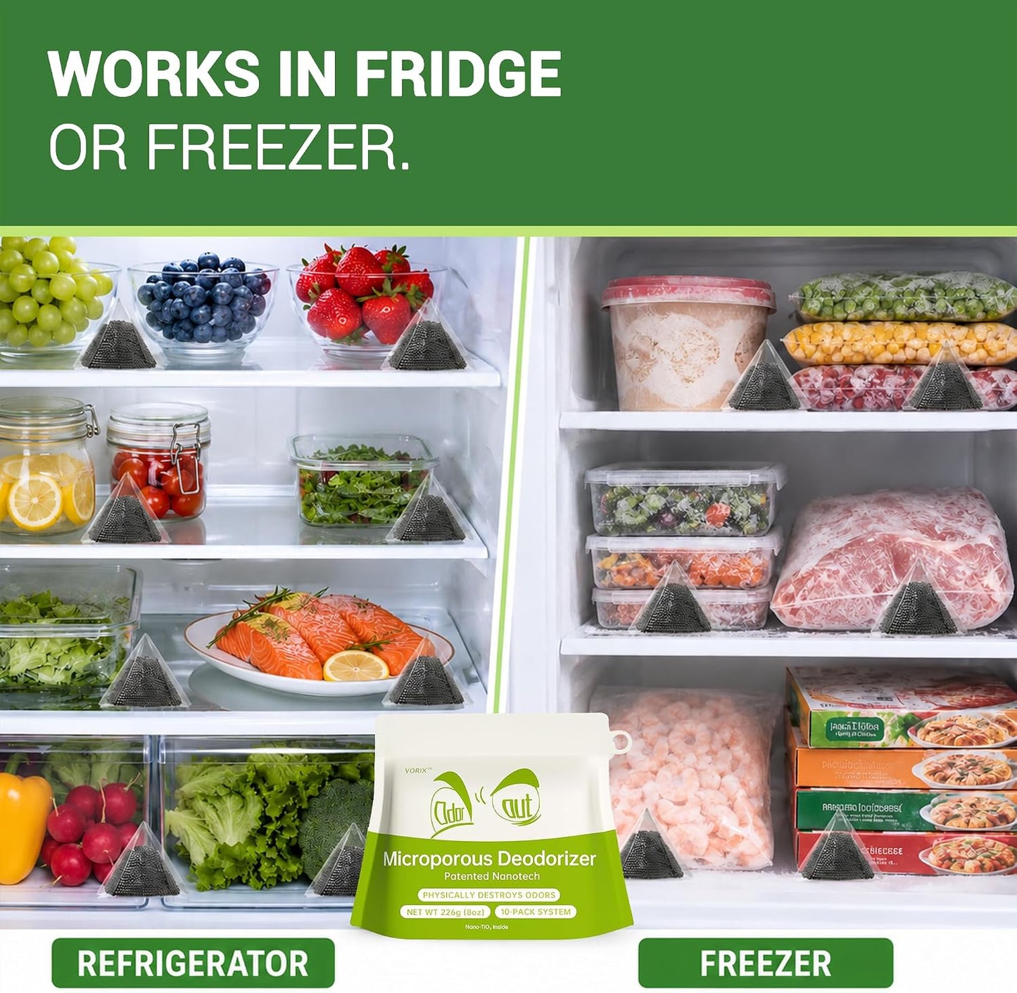 Refrigerator Deodorizer and Freezer Odor Absorber, Activated Carbon Fridge Freshener, Unscented Smell Remover, 10 Packs