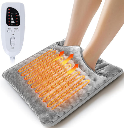 Qoosea Electric Heated Foot Warmers for Men and Women 16"x16" Double Layer with 6 Temperature & 4 Timer Settings Fast Heating for Home Office Under Desk Bed Machine Washable Feet Warmers