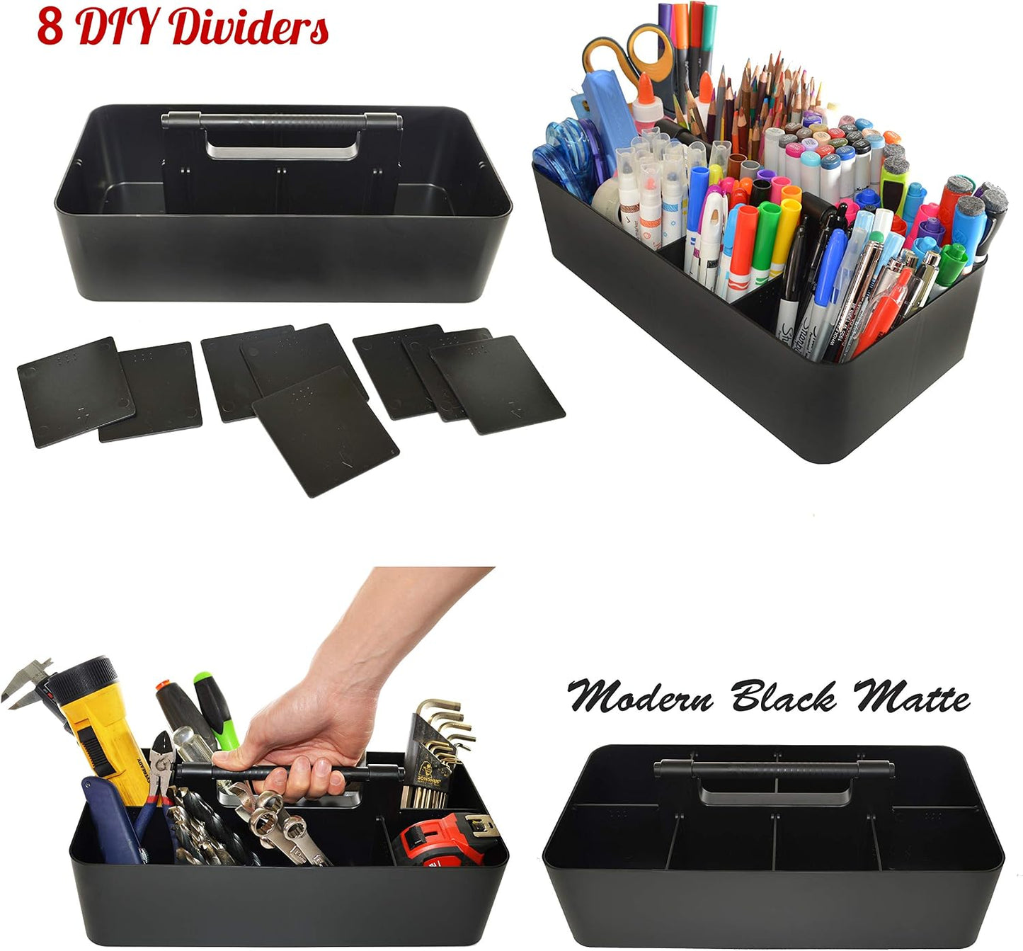 Portable Caddy American Made, DIY Dividers, 8 Compartments, Supply Organizer, Portable Tote Basket with Handle Storage Organizer Bathroom, Office, Crafts, or School Supplies