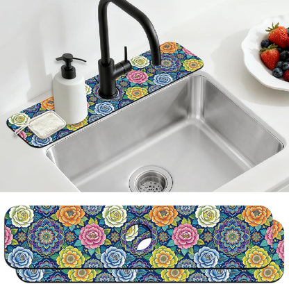 2 Pcs Kitchen Sink Splash Guard Faucet Mat Wood Grain Pattern Faucet Mat for Sinks Natural Wood Color Absorbing Drying Mats for Kitchen Bathroom, 23.6x5.5inch