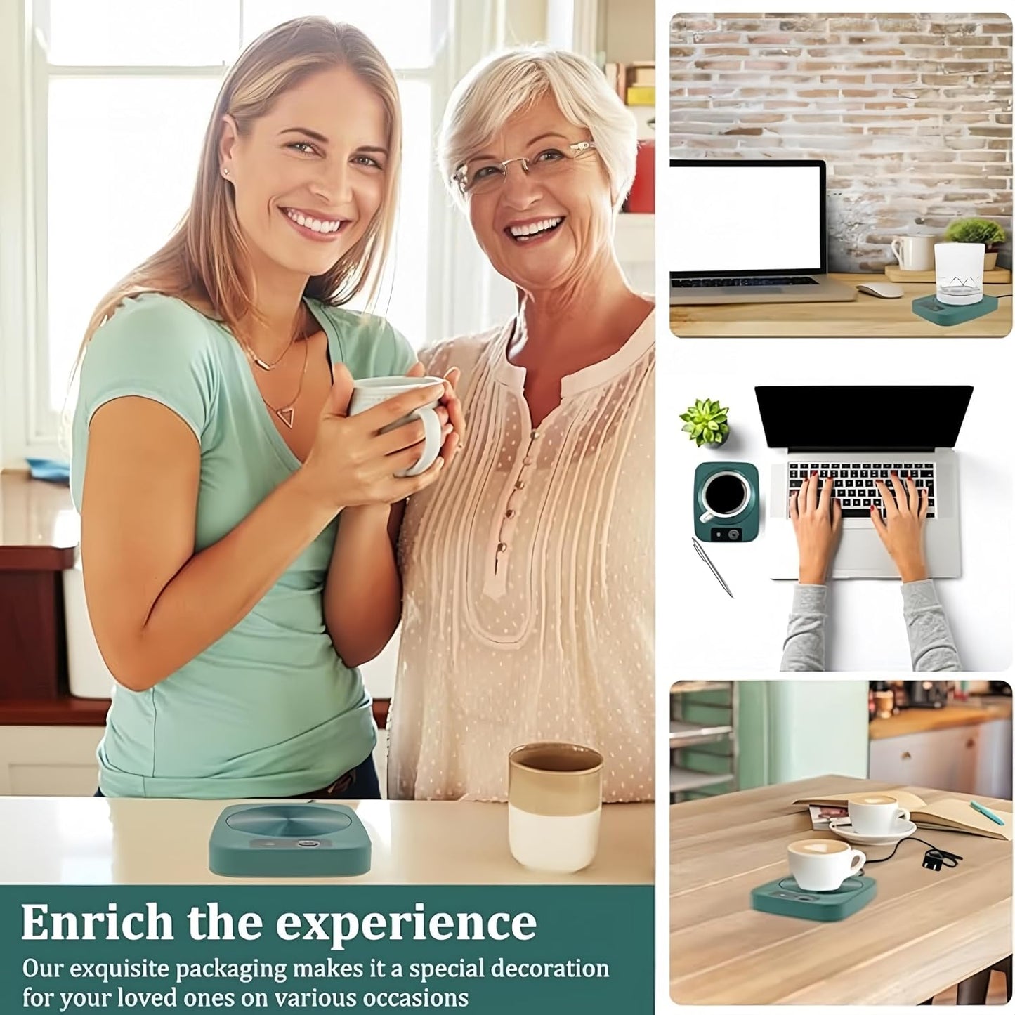 Coffee Mug Warmer for Desk, Smart Cup Warmer with Auto Shut Off, Electric Beverage Plate for Tea, Milk, Water, Constant Temperature 120-140℉, Portable Green Gift for Home Office (Plug-C)