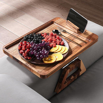 Acacia Wood Couch Arm Tray，Folding Sofa Armrest Table | Clip-On Couch Desk,Foldable, Non-slip,No Assembly，for Drinks Snacks Phone，Remote Control