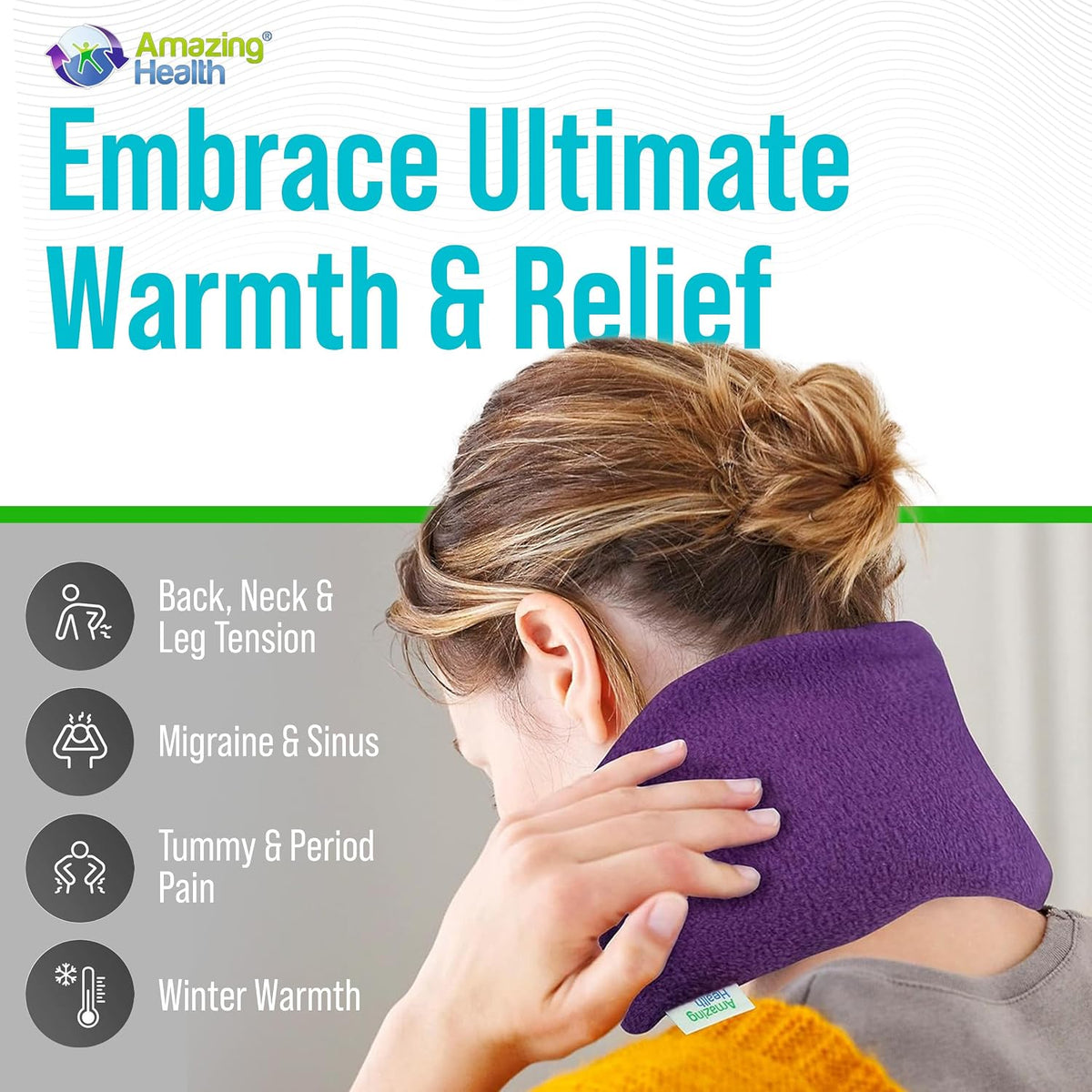 Microwavable Heating Pad for Neck, Back & Shoulders - Heating Bean Bag Microwavable Pillow - Cleaned Wheat & Lavender Aromatherapy Heating Pad Wrap - Amazing Health, Purple