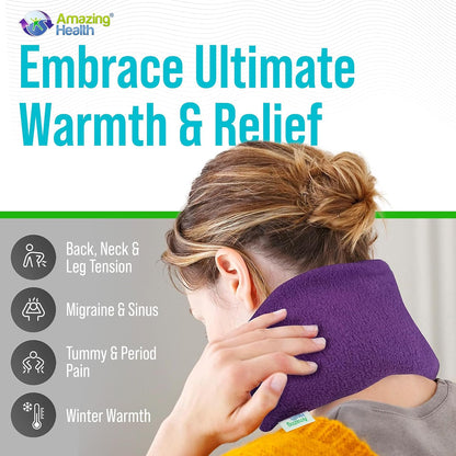 Microwavable Heating Pad for Neck, Back & Shoulders - Heating Bean Bag Microwavable Pillow - Cleaned Wheat & Lavender Aromatherapy Heating Pad Wrap - Amazing Health, Purple