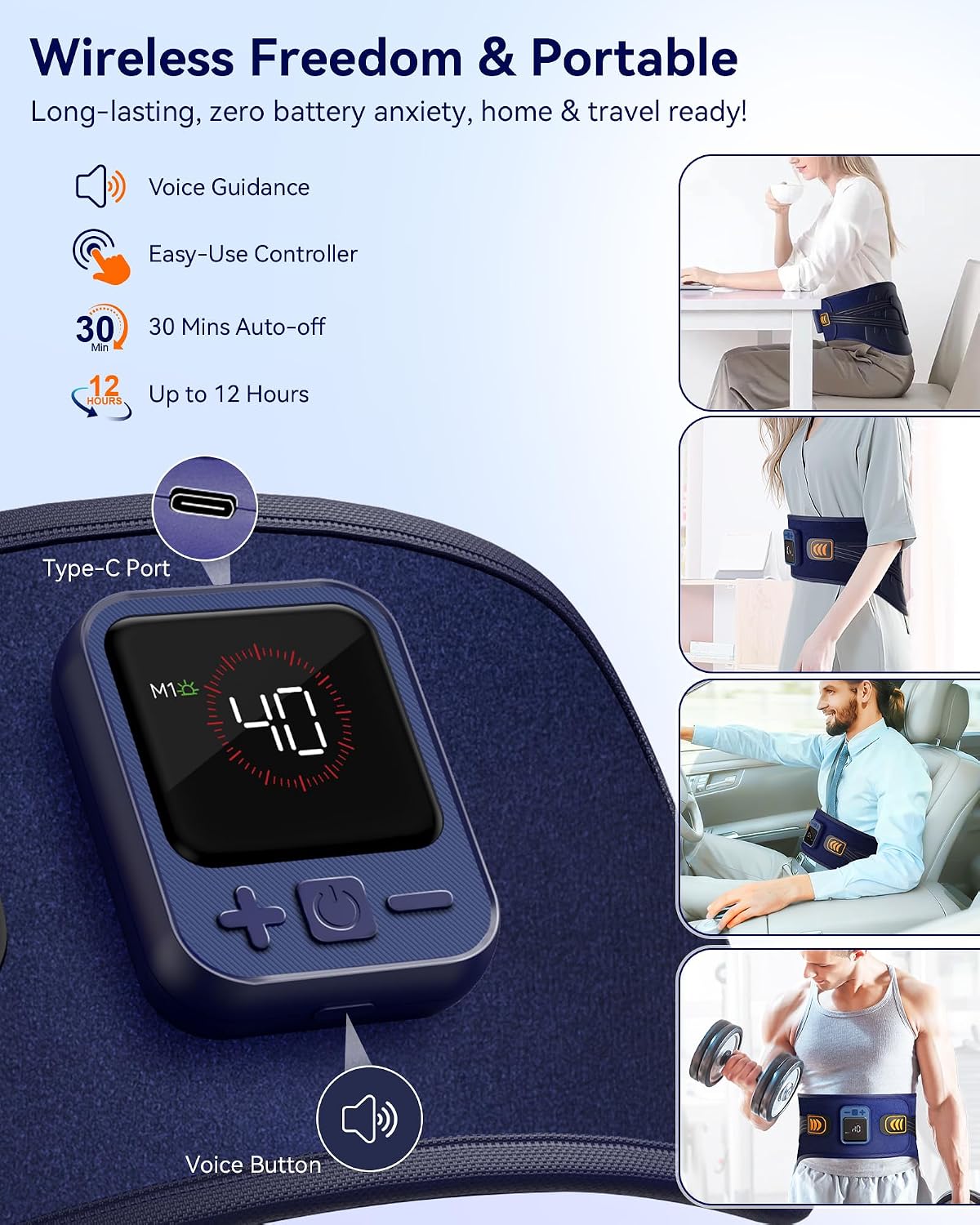 68" Cordless Heating Pad for Back Pain Relief, Lower Back Massager | 5 Heat & 6 Vibration, 4D Butterfly Back Support, Portable Heating Pad Eases Soreness & Stiffness, Gift for Women Men