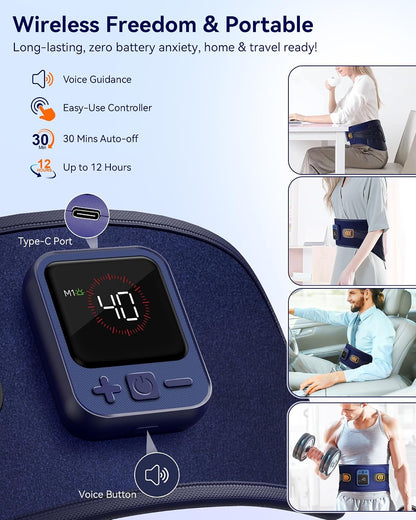 68" Cordless Heating Pad for Back Pain Relief, Lower Back Massager | 5 Heat & 6 Vibration, 4D Butterfly Back Support, Portable Heating Pad Eases Soreness & Stiffness, Gift for Women Men