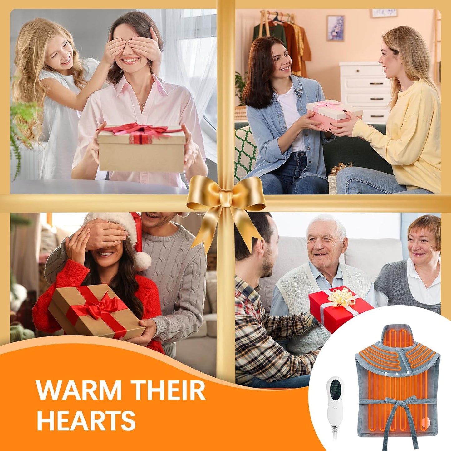 Electric Heated Shawl with Remote Control - 10 Heat Levels, 45/90/120 Minute Timer, 120W Warmth, 60X84CM Grey Flannel, Neck and Back Heating Pads, Detachable Cord, Washable