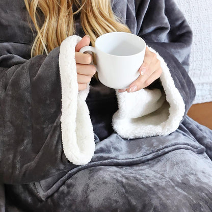Catalonia Sherpa Wearable Blanket with Sleeves and Pocket for Adults